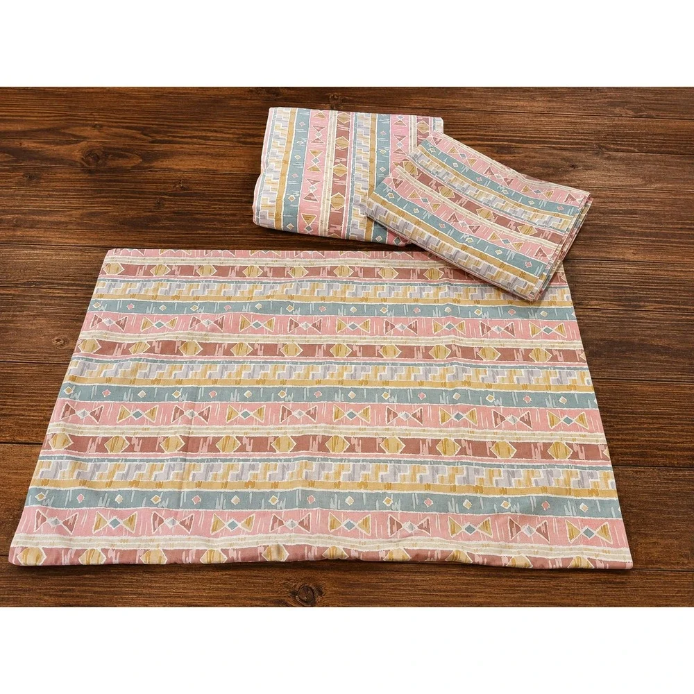 Lady Pepperell Sheet Set Full Pink Blue 90s Southwest Geometric Percale 3pc